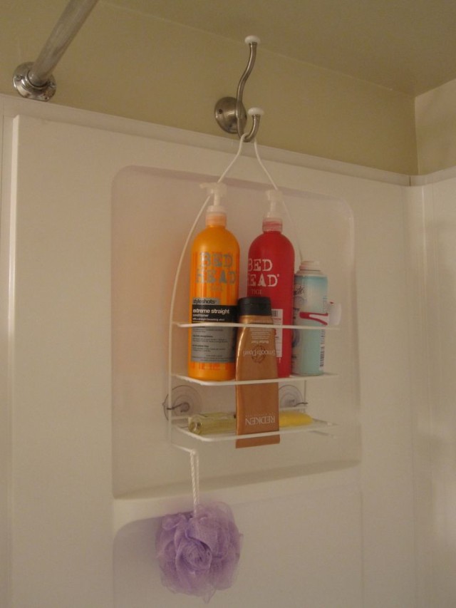 Here's a simple way to add more storage to your shower. Add a second shower caddy.