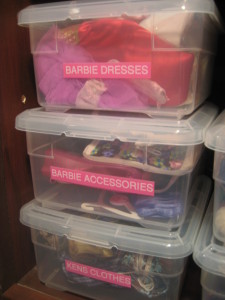 Labeled clear storage boxes