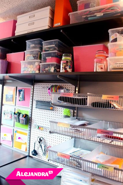 Make the most of your workspace! Keep your home office organized & productive by utilizing wall space for office supply & craft organization. #AlejandraTV