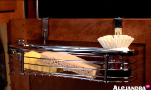Use an Over the Cabinet Organizer to Keep Spounges Organized & Out of Sight