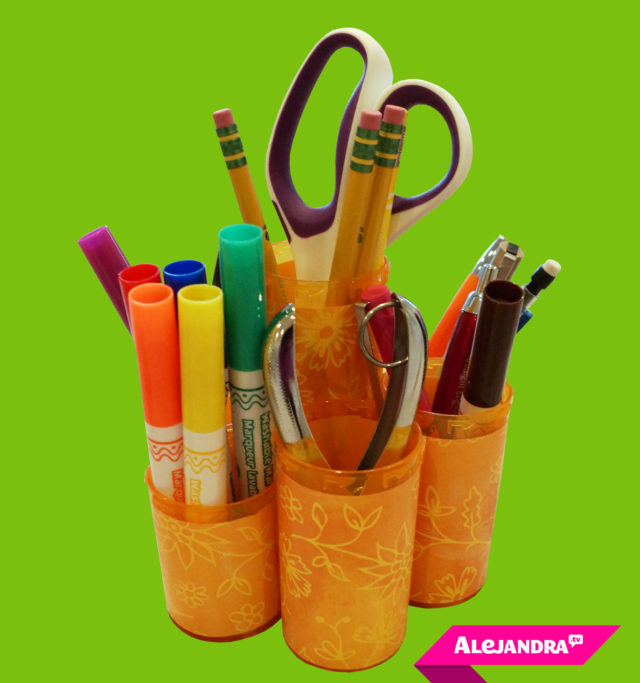 DIY Pencil Caddy = Rx Bottles + Contact Paper