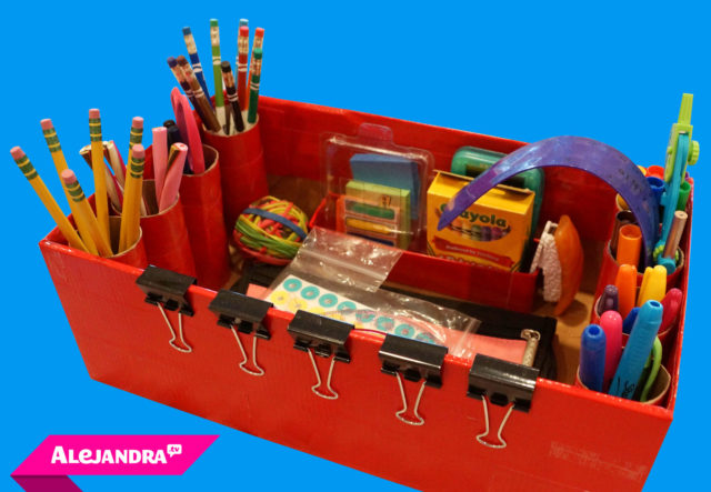 DIY Homework Caddy = Shoe Box + Toilet Paper Tubes + Duct Tape