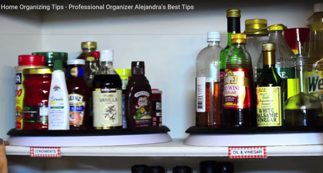 Kitchen Organizing Tip: Use  Lazy Susan to Keep Bottles Organized in the Pantry