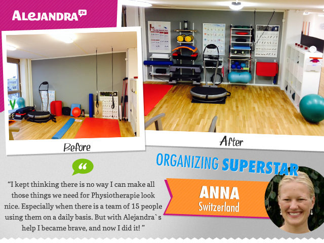 Up to 15 clients at a time train in Anna’s organized physiotherapy studio!