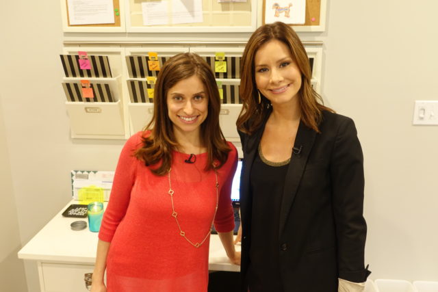 Good Morning America's Rebecca Jarvis with Professional Organizer Alejandra Costello's at her organized desk.